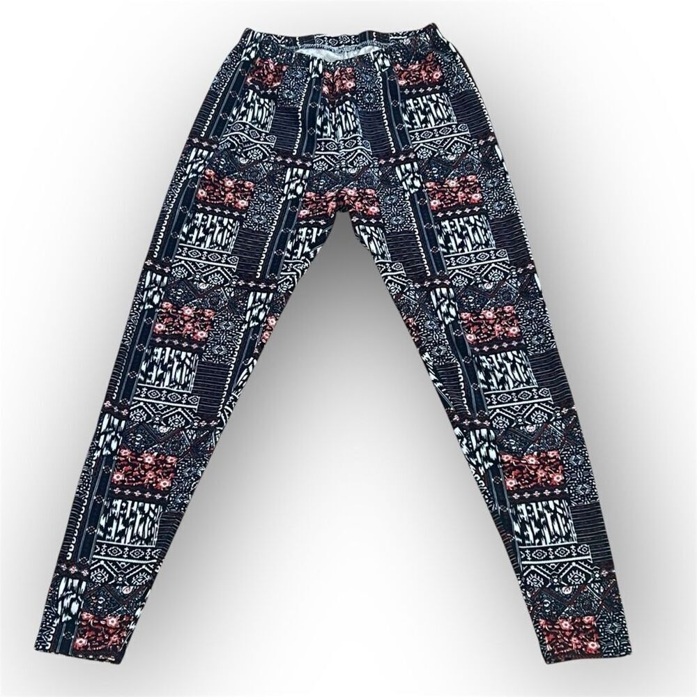 Always Fuzzy Velour Patterned Leggings Maroon Black Combo, Women’s Medium